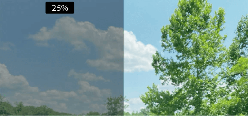 25% Dual Reflective Window Film. The medium darker shade, this window film can reduce up to 62% of the heat, 64% of the glare and 99% of the UV Rays.